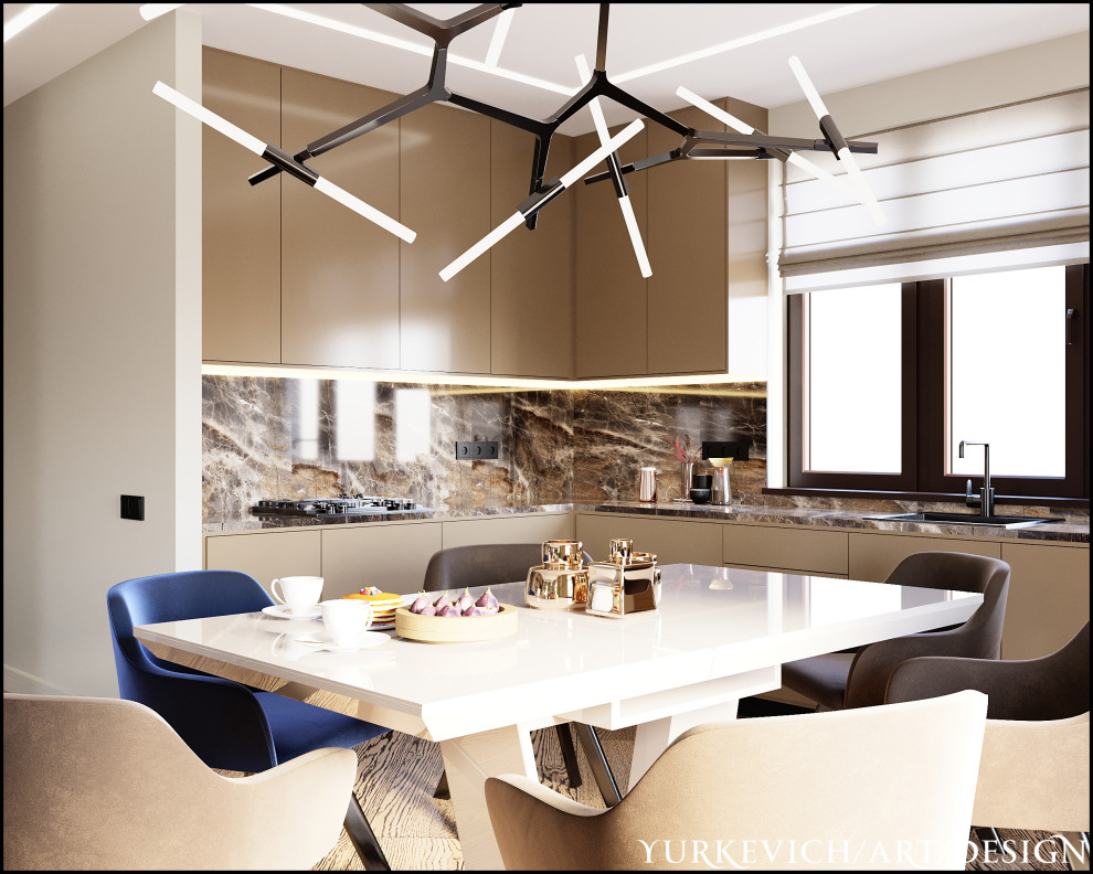 Кухня-гостиная в кофейных оттенках