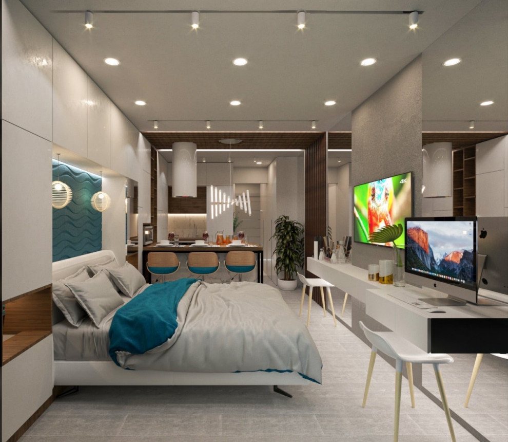 Обложка проекта: Дизайн студии с бирюзовыми акцентами