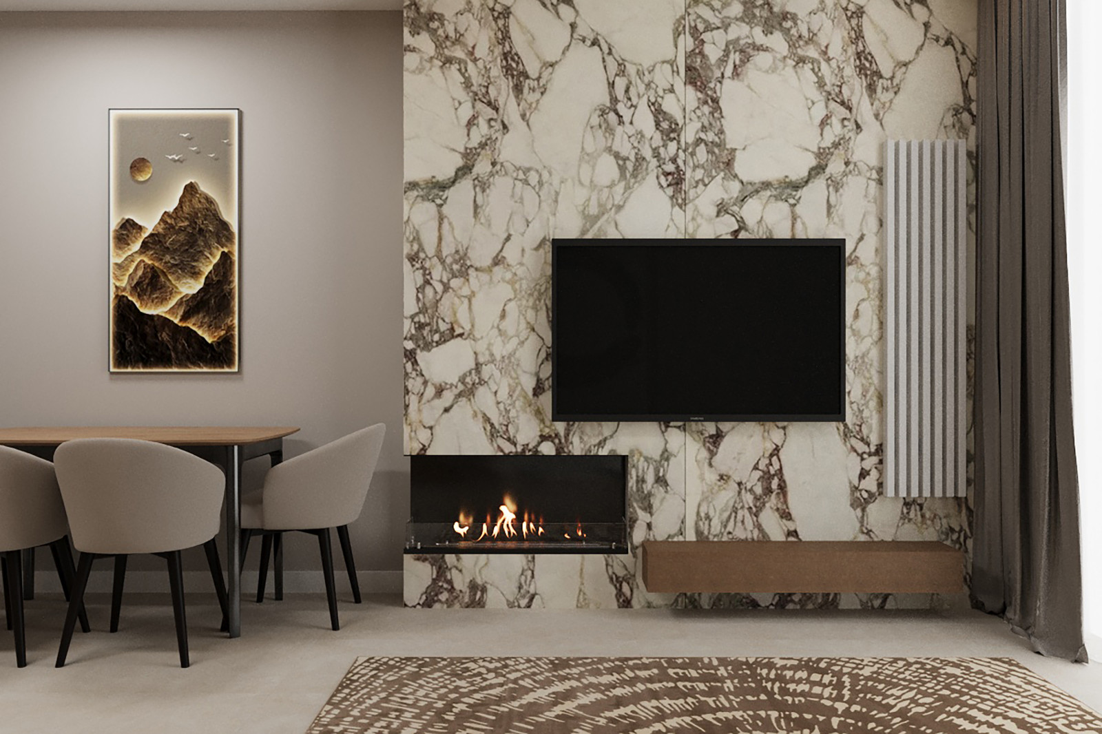 Зона ТВ с камином