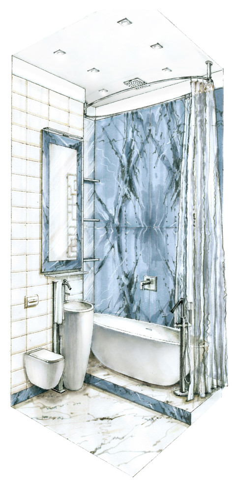 Эскизирование проекта в голубом мраморе, совместно с Ольгой Каминской