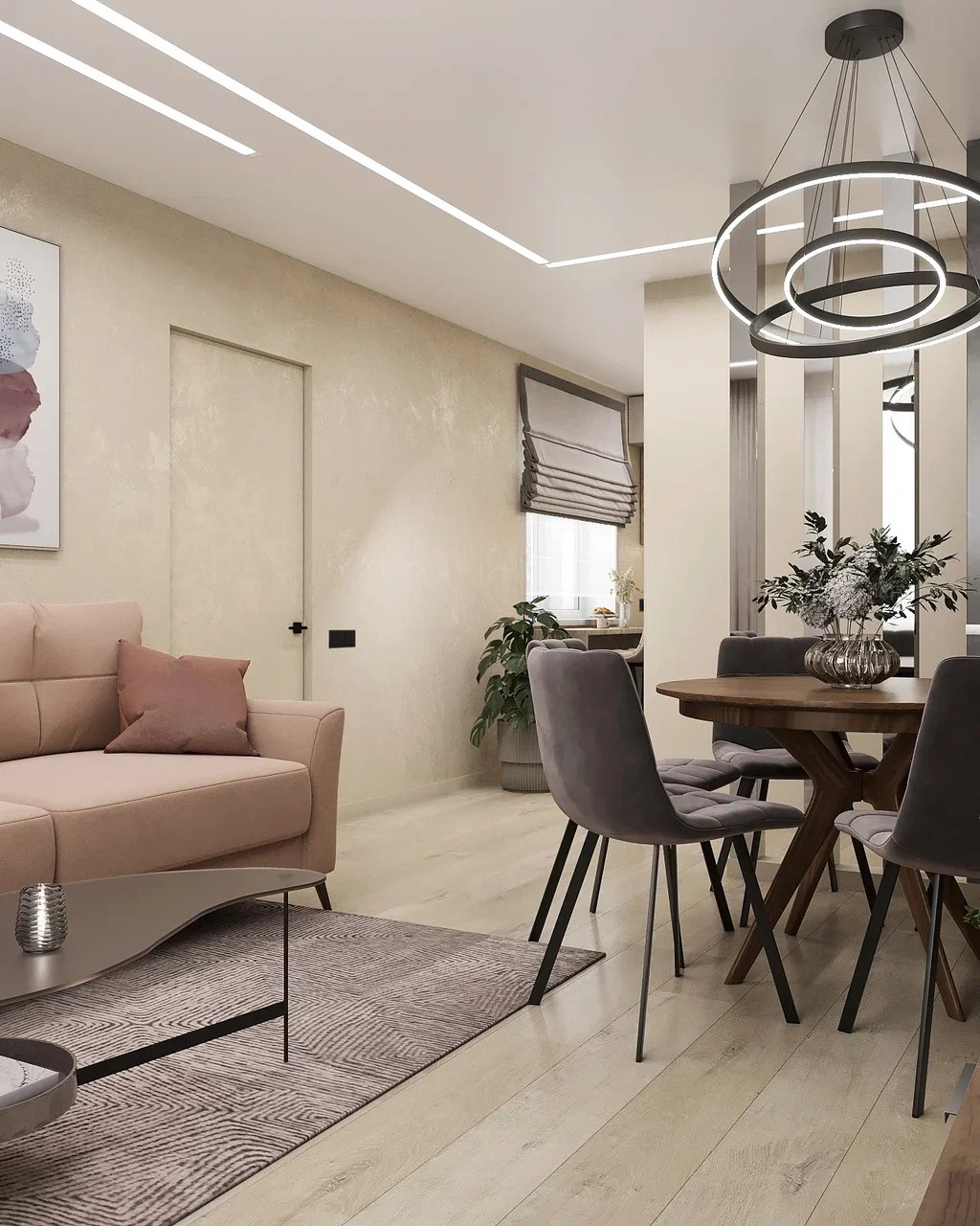 Квартира с двумя спальнями в современном стиле в теплых тонах