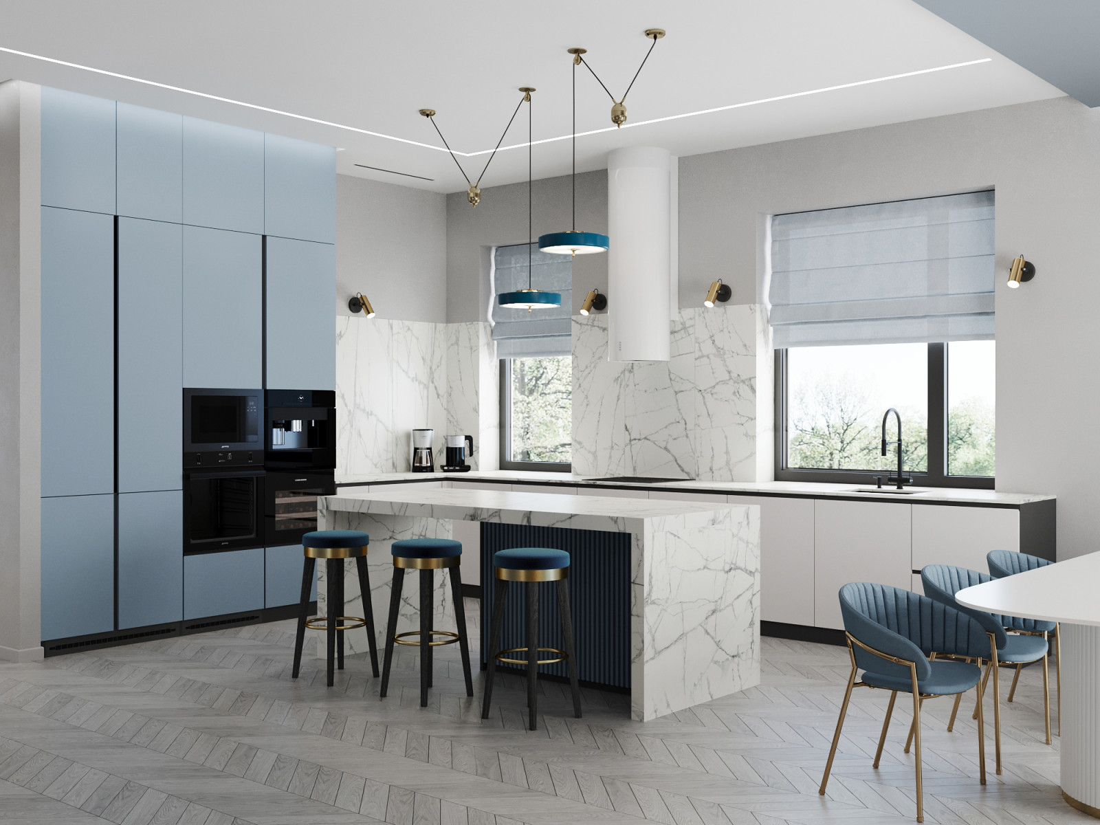 Дизайн-проект дома в голубых тонах