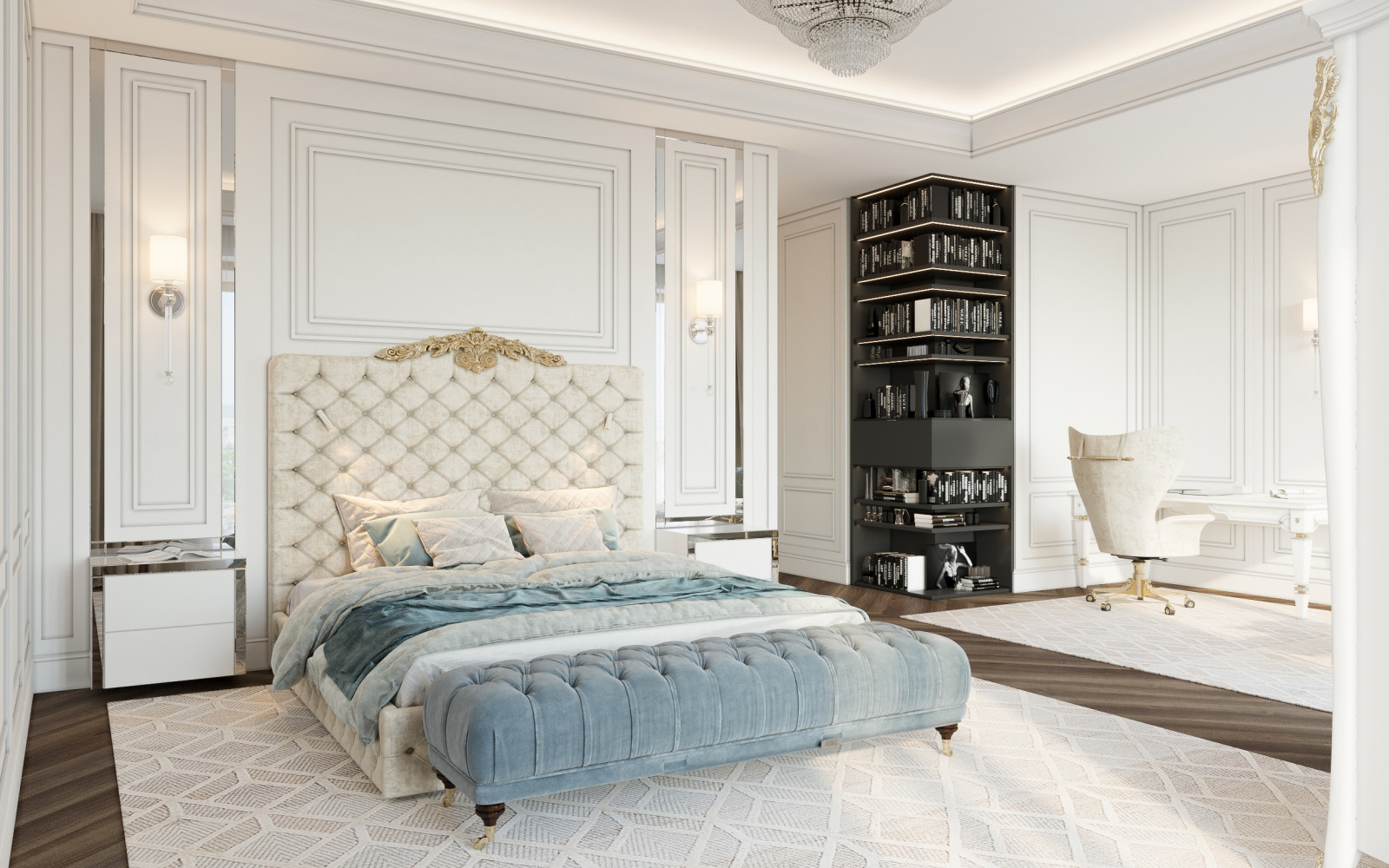 Спальня современная  классика в светлых тонах