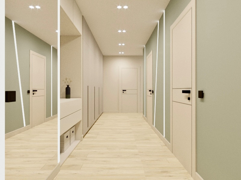 "Нотки Ментола" в кухни-гостиной для молодой пары в ЖК Лесопарковый