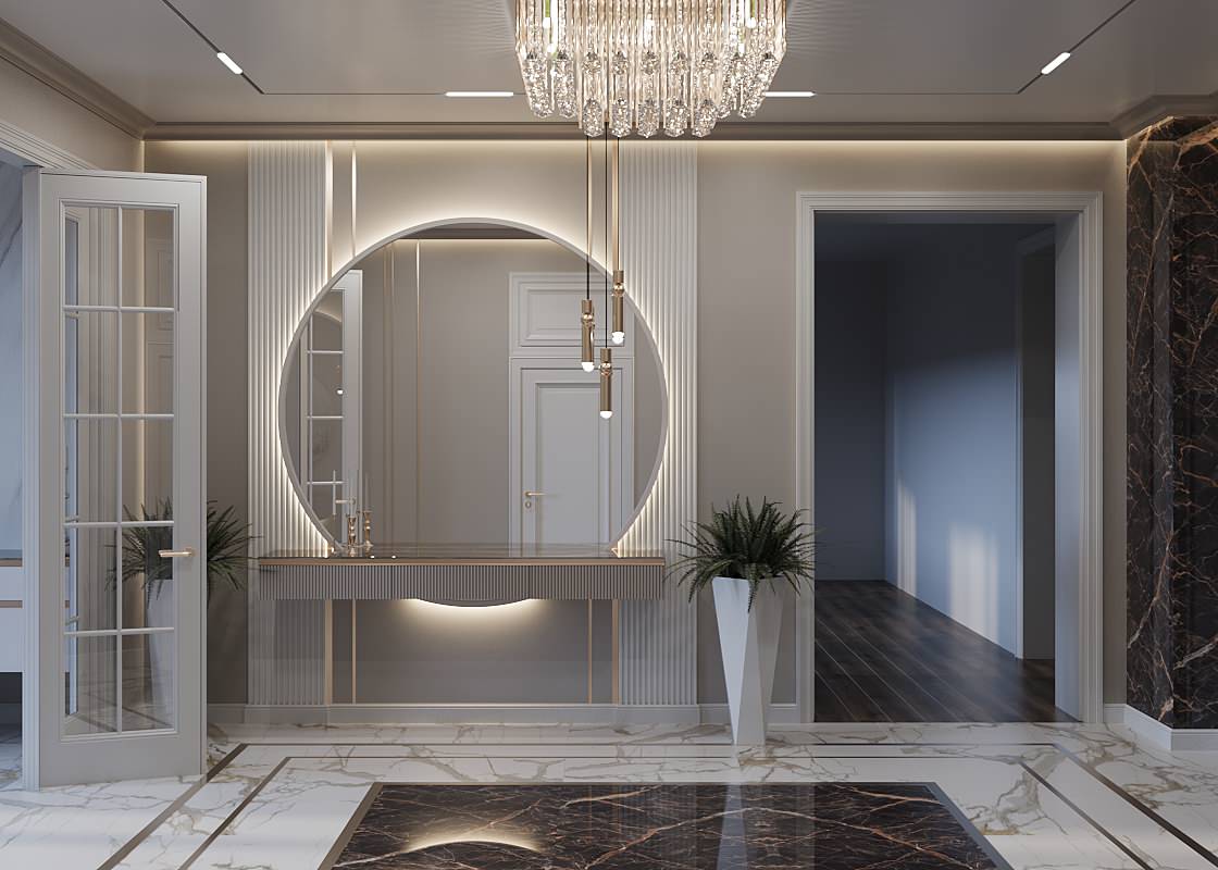 Холл из дизайн проекта дома в поселке "Лесной остров"