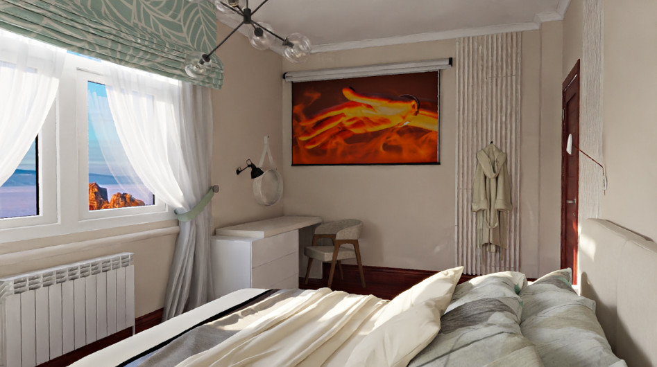 Подбор планировочного решения, создание визуализации спальни в загородном доме