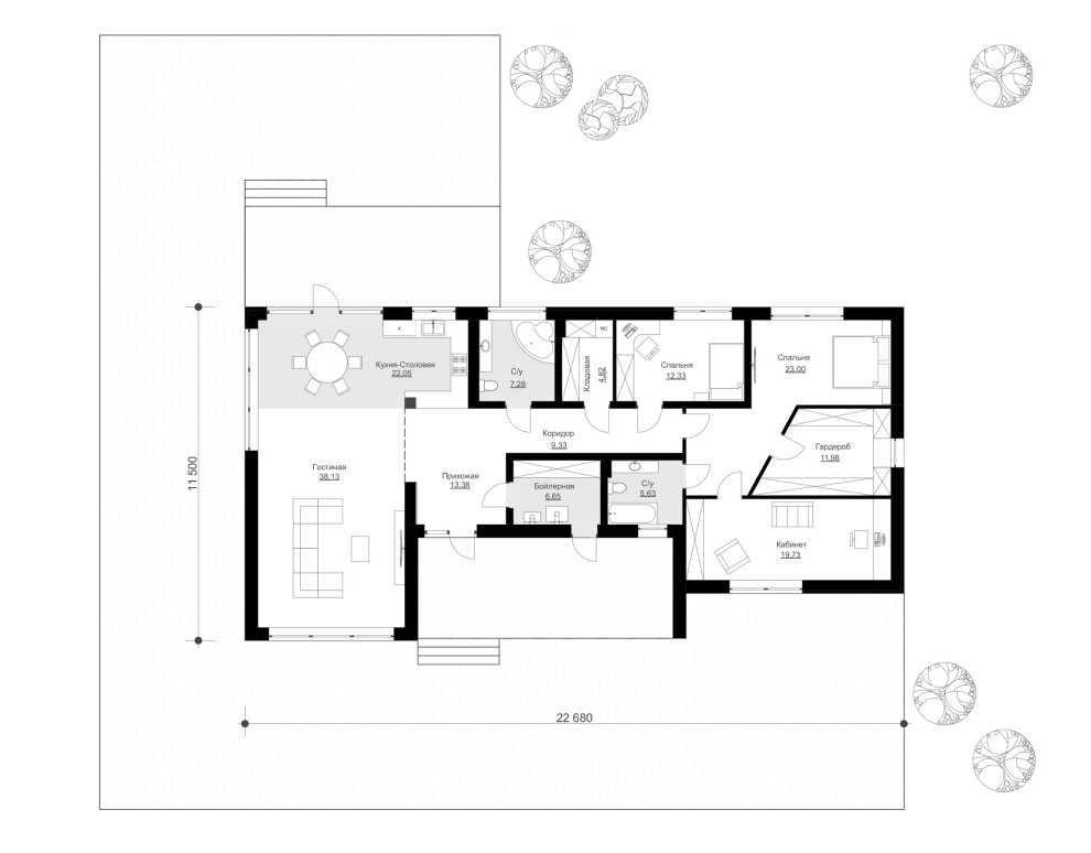 Индивидуальный одноэтажный жилой дом