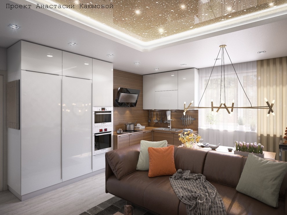 Обложка проекта: Кухня-гостиная с потолком "звезды"