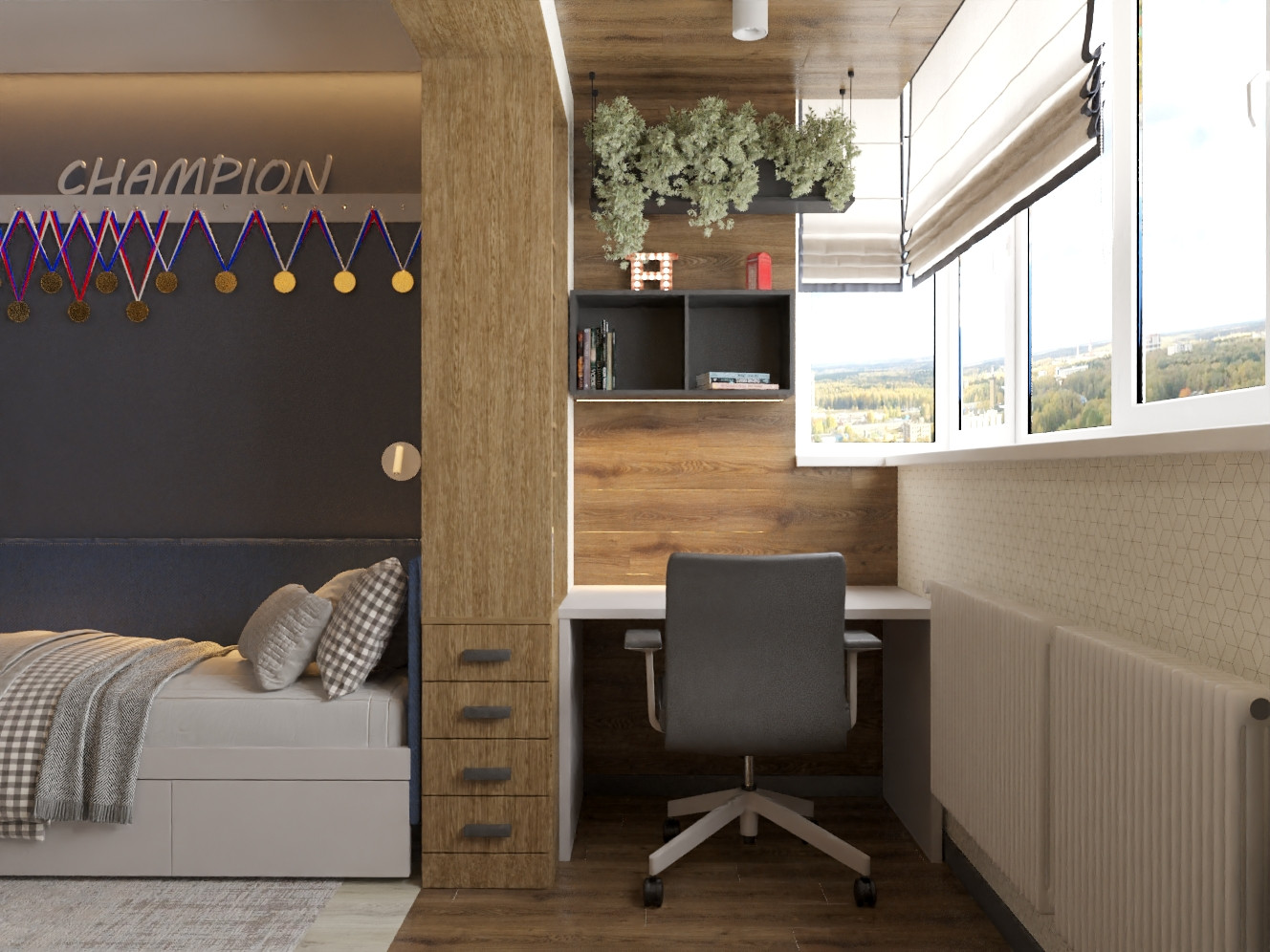 Квартира 64 кв/м в современном стиле, Ультрамарин