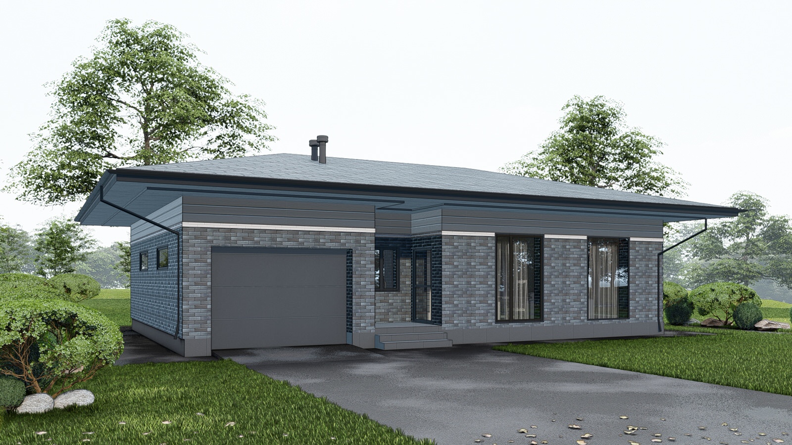 Обложка проекта: Одноэтажный дом в современном стиле