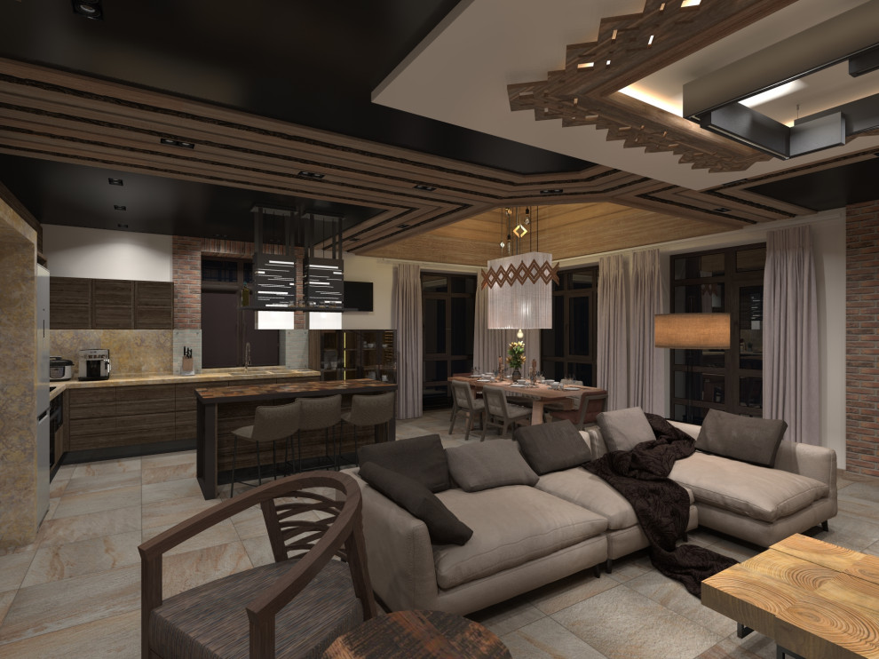 Гостиная-Кухня-Столовая вариант тёмный