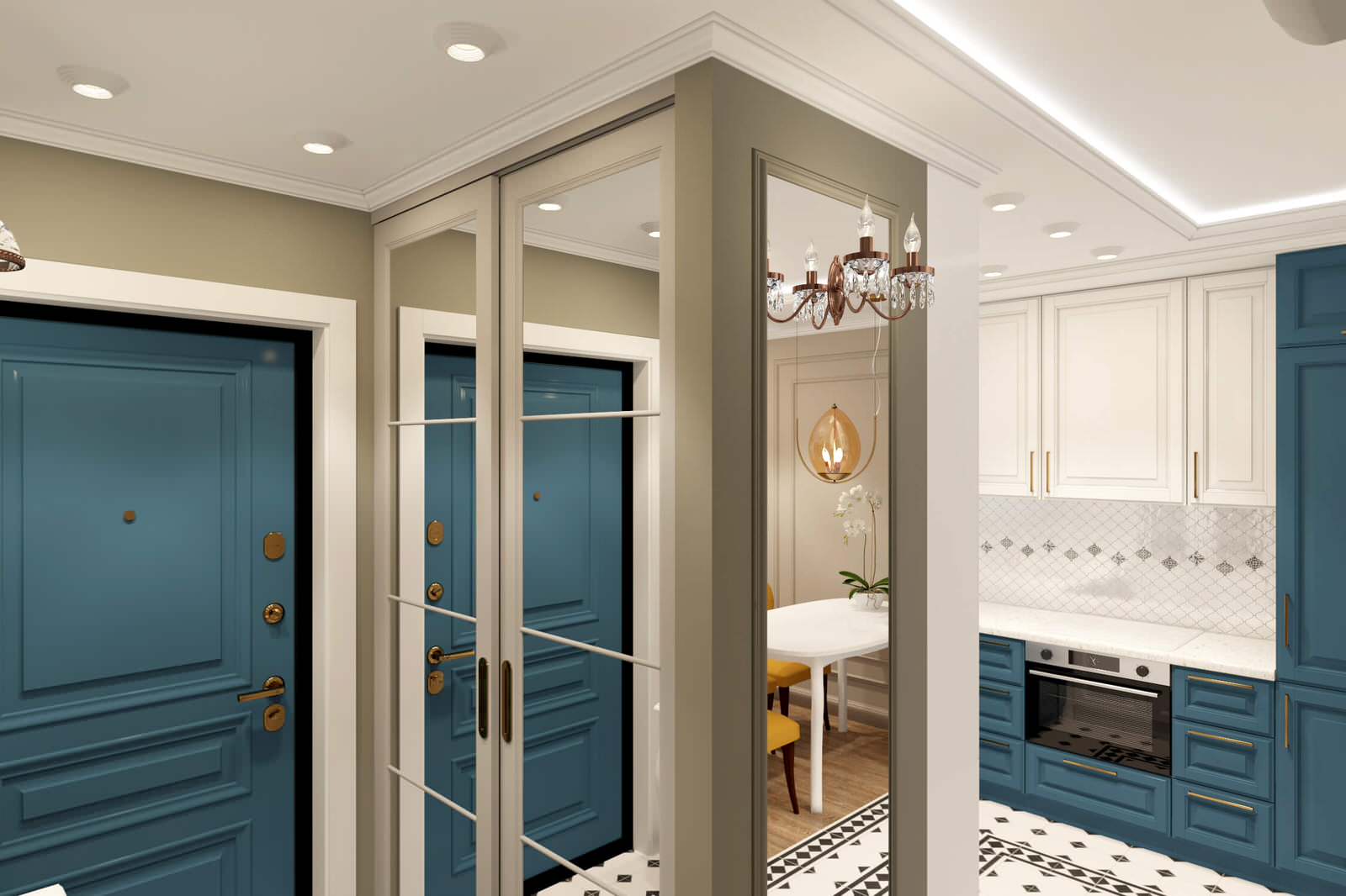 Однокомнатная квартира-студия 38м2 в неоклассике