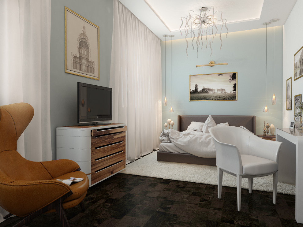 Дизайн спальни в стиле неоклассика в голубых тонах