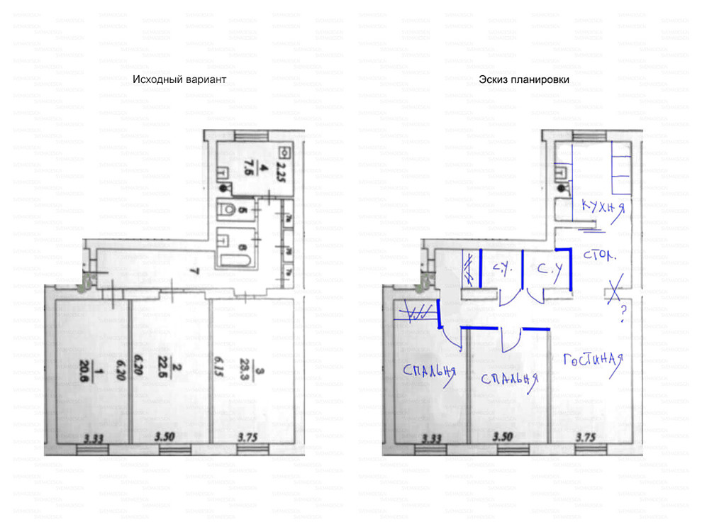 Идеи перепланировки для многокомнатных квартир