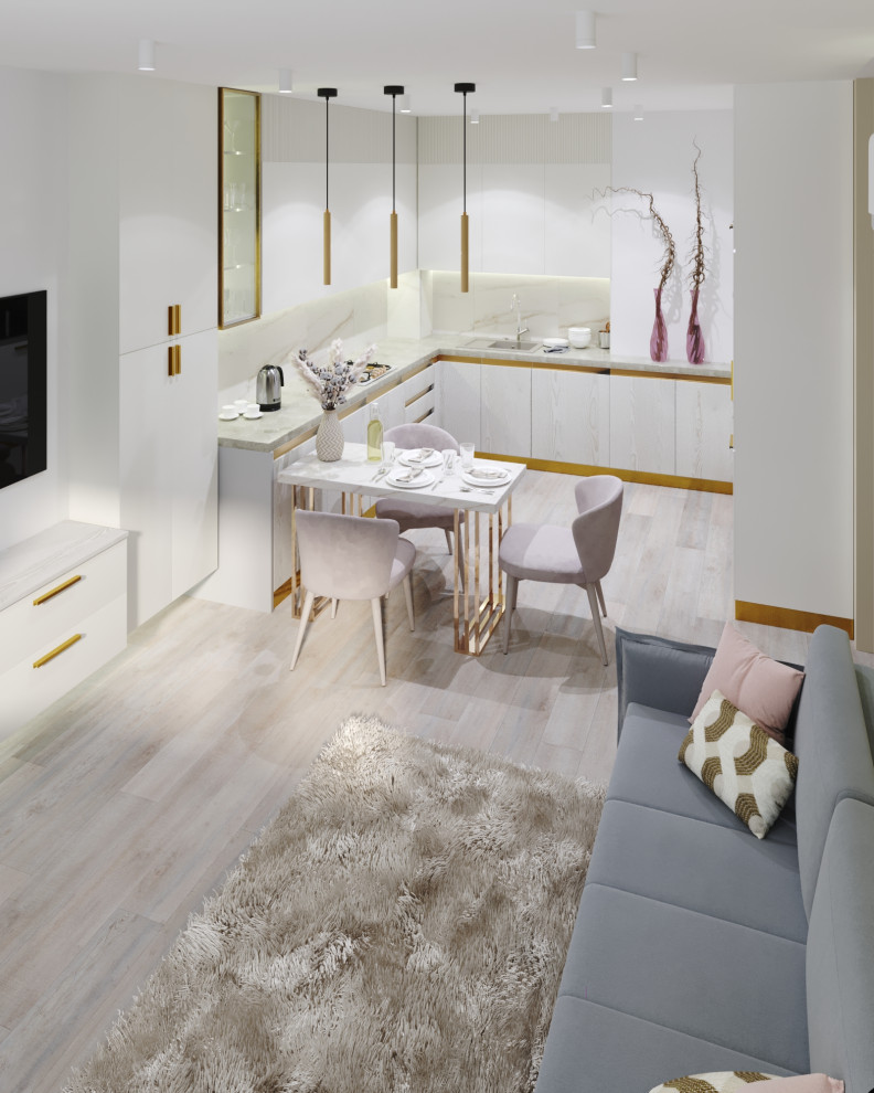 Проект "Белее белого" гостиная кухня