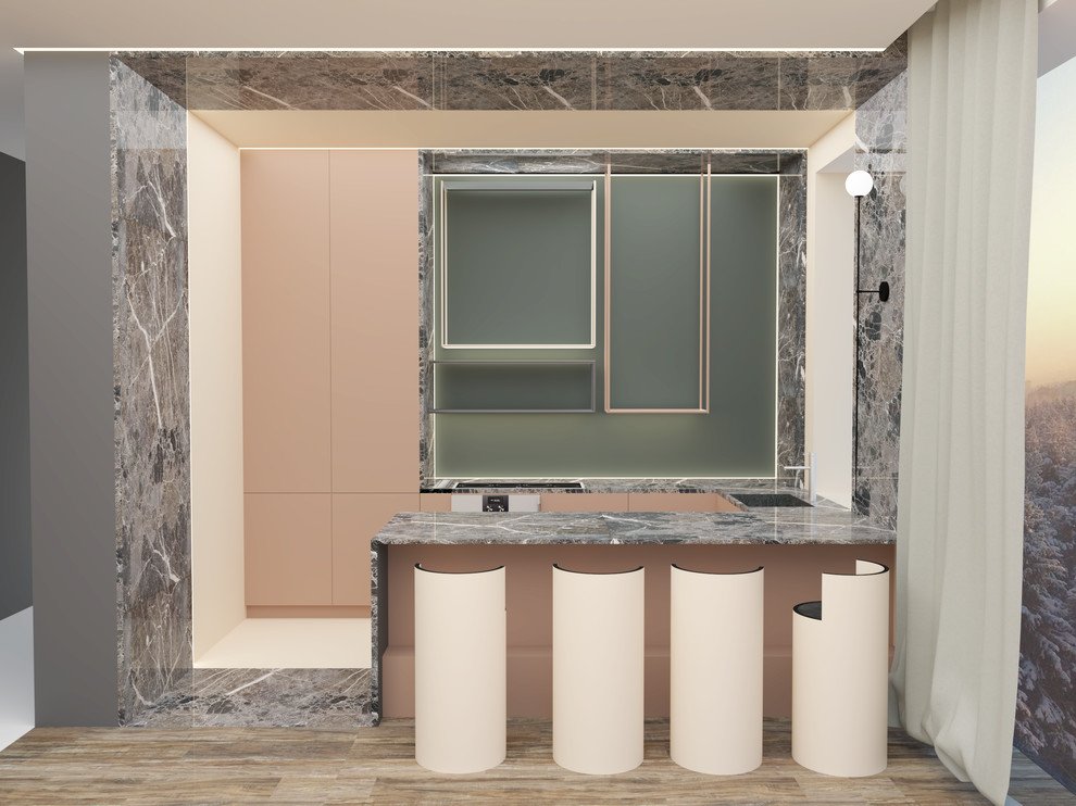 Дом, 200 м2. Концепты помещений: прихожая, гостиная, кухня.