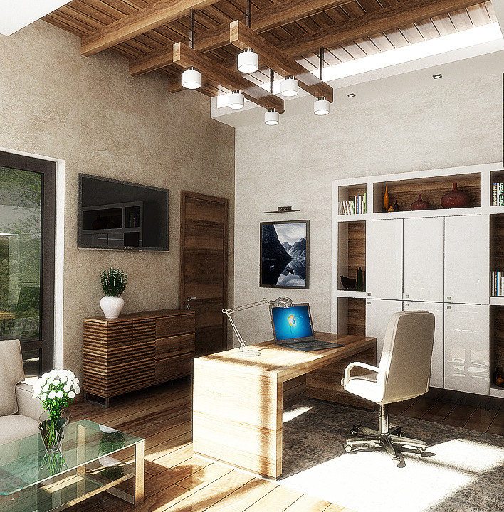 ИНТЕРЬЕР КАБИНЕТА В ЧАСТНОМ ЖИЛОМ ДОМЕ