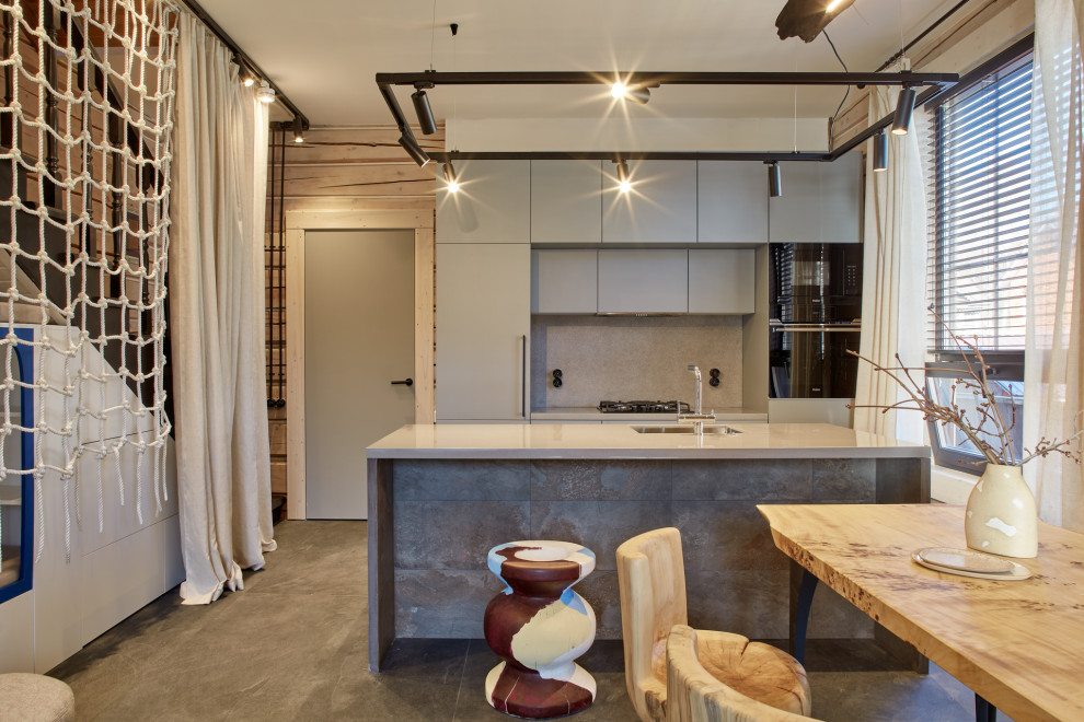 Кухня-гостиная с двухъярусной детской