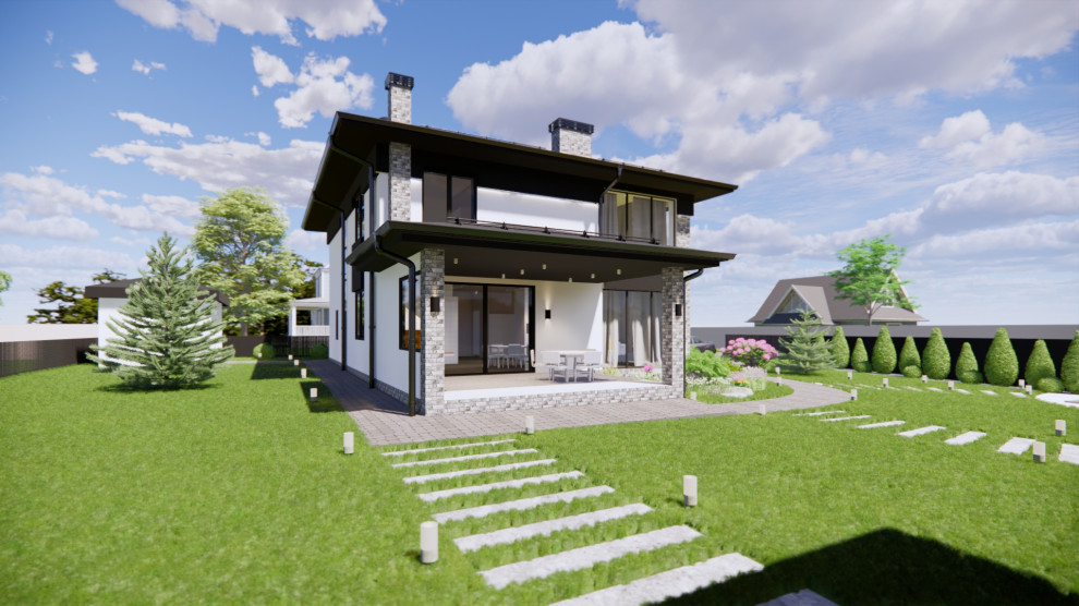 Двухэтажный дом с открытой террасой