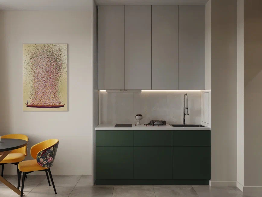 Двухкомнатная квартира 54  м² в оливковых и песочных оттенках