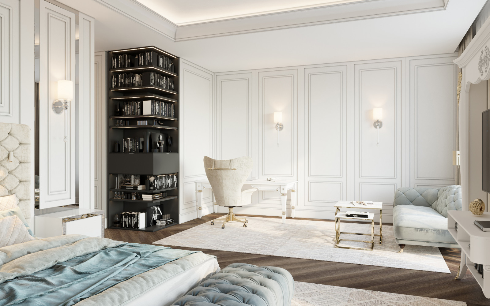 Спальня современная  классика в светлых тонах