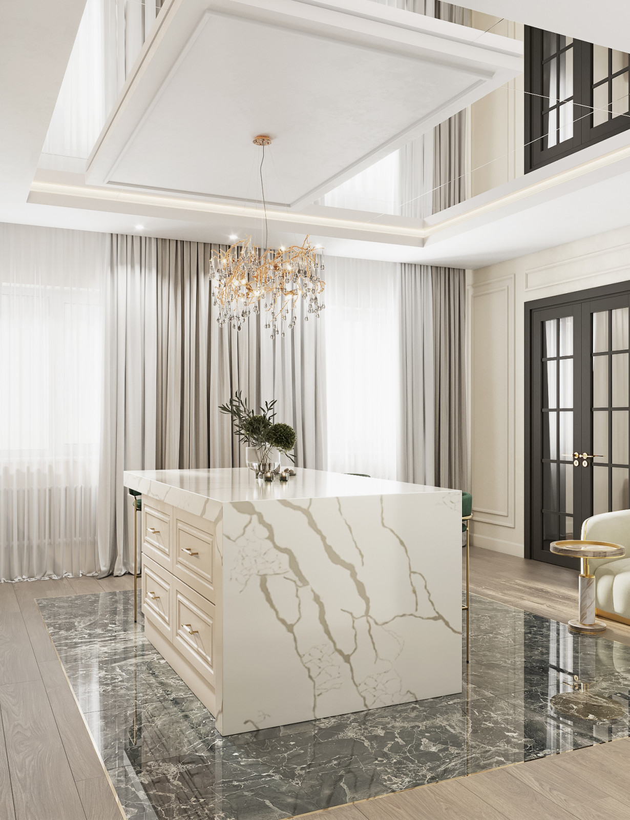 Кухня и отдельная столовая в коттедже