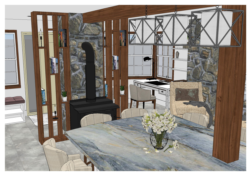 Кухня с большим островом в частном доме в США