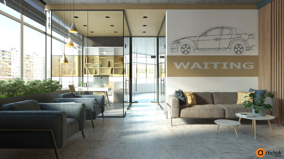 Зона ожидания офиса – дизайн интерьера в стиле лофт