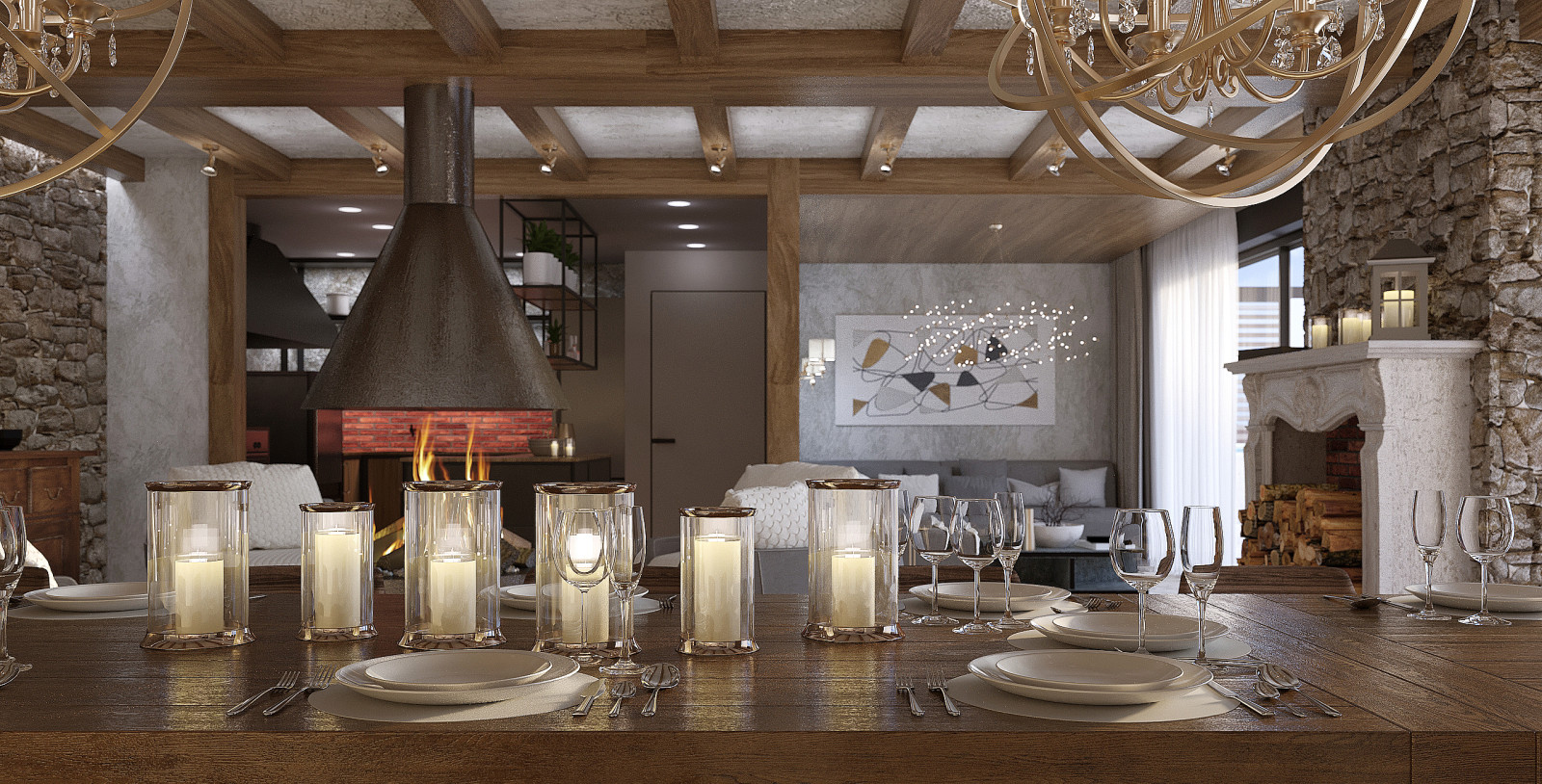 Проект интерьера террасы с камином