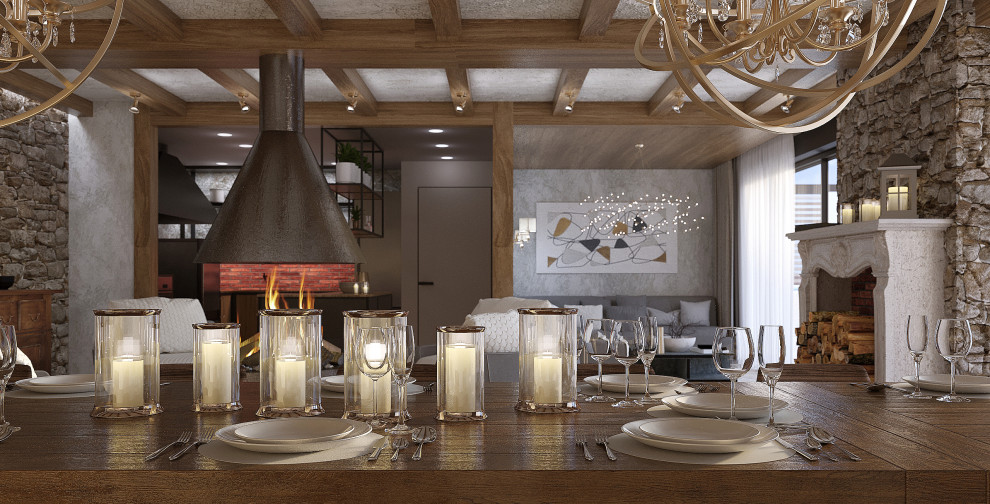 Проект интерьера террасы с камином