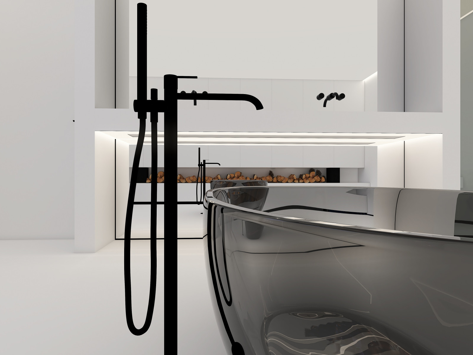 Представляем вам наш проект ванной комнаты с камином и панорамным зеркалом. Глав