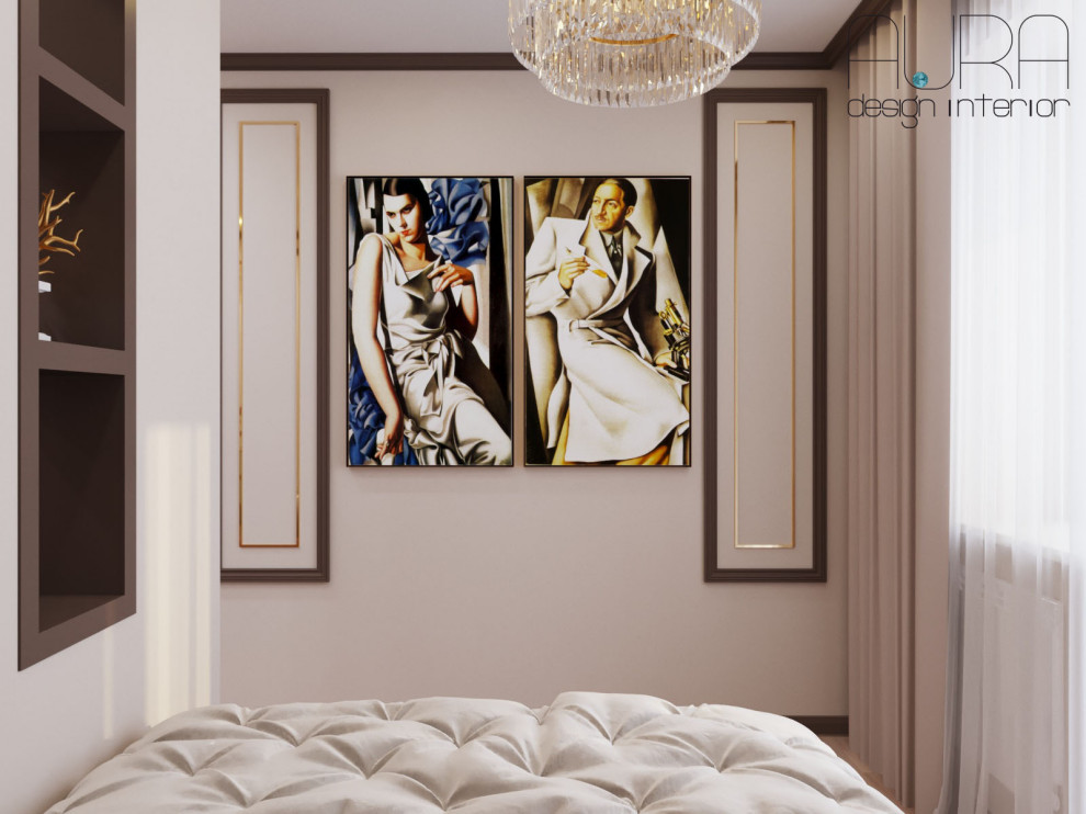 Дизайн квартиры, спальня гостиная в светлых тонах