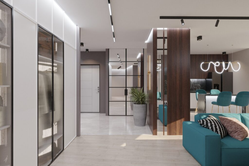 Дизайн-проект трехкомнатной квартиры в голубом цвете