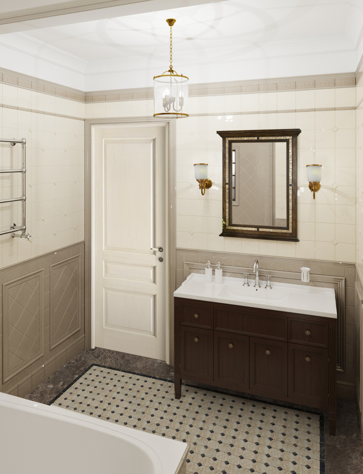 Интерьер частного дома. Гостевая ванная