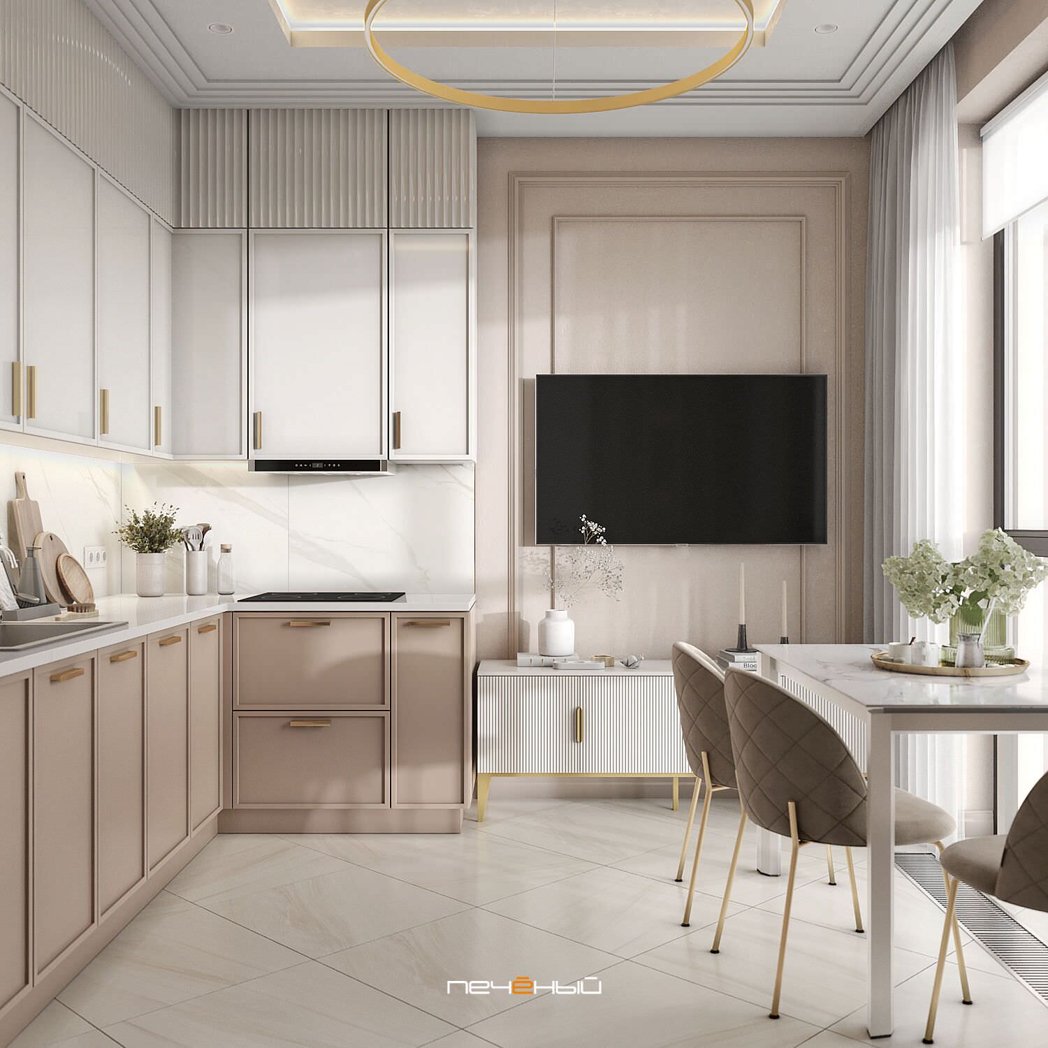 2024 Дизайн 3-х комн. квартиры в стиле неоклассика, 71 м², ЖК RDD