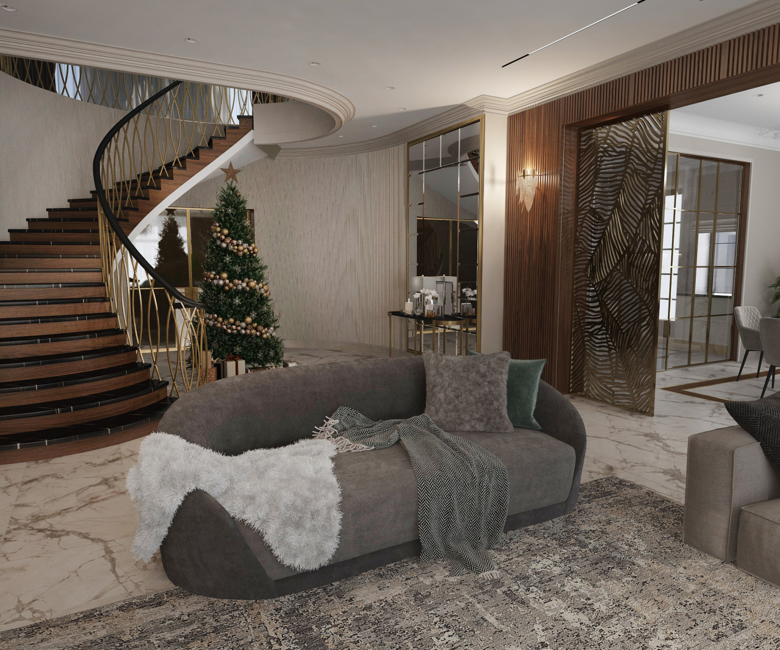 Дизайн-проект  1 этажа в загородном доме