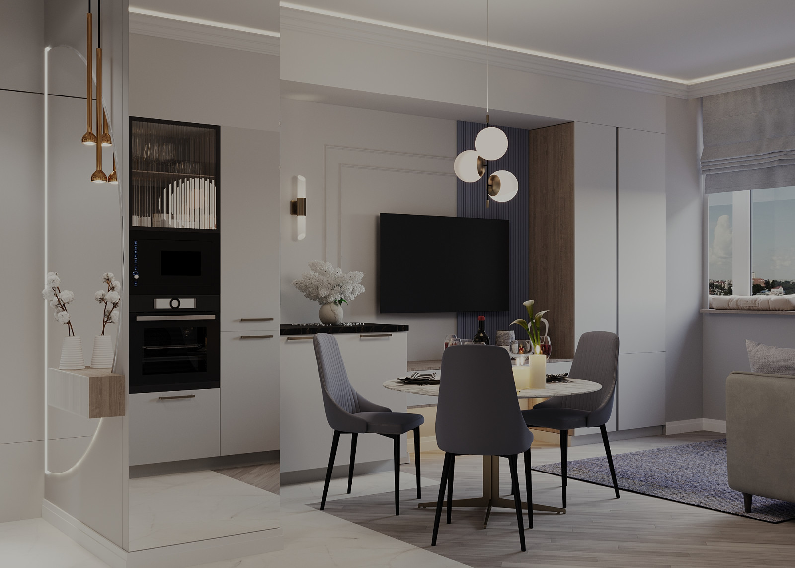 ЖК Статус г. Иваново, Дизайн-проект квартиры 47 м2, Кухня-гостиная