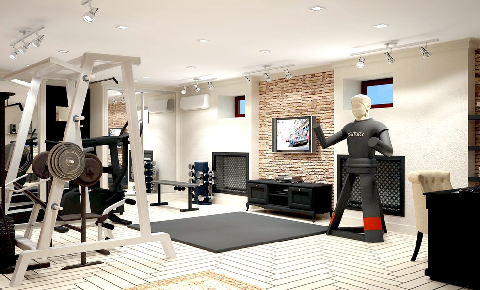 Тренажерный зал с рабочей зоной и зоной отдыха