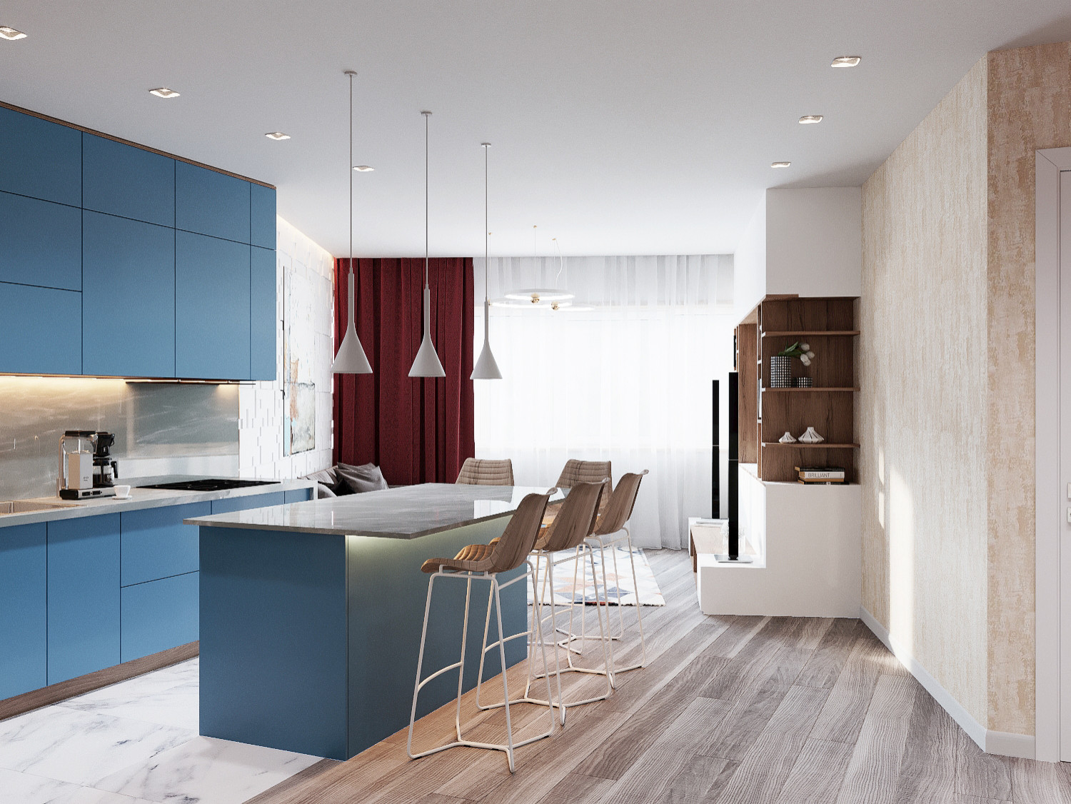 Обложка проекта: Квартира в минималистическом стиле 80 м^2 «ЖК Лазурные небеса» г.Казань