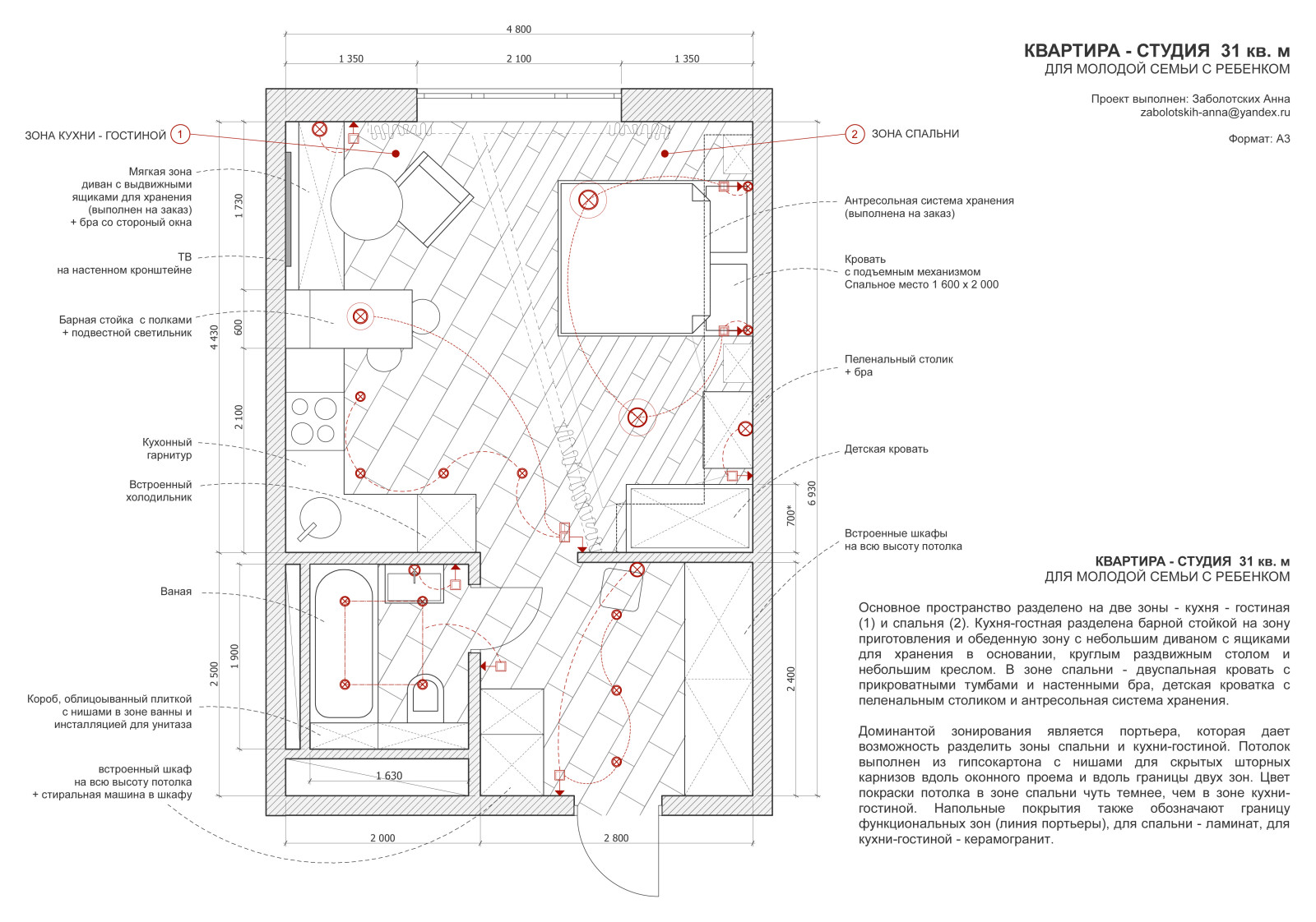 Концепция квартиры - студии 31 кв.м.