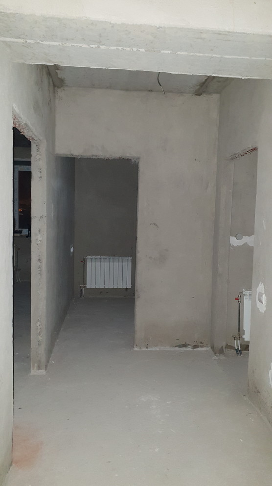 Прямо вход на кухню, справа в ванную комнату,  гостиная слева. Дизайн проект для