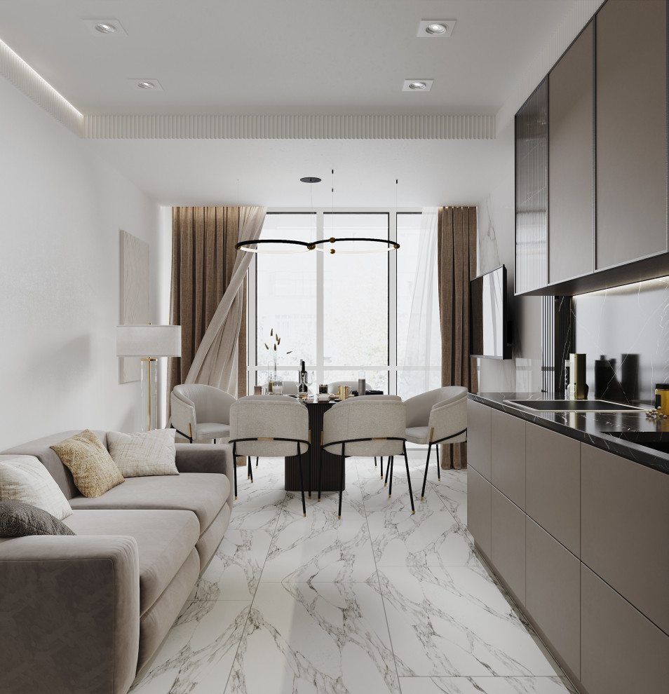 Кухня-гостиная в однокомнатной квартире в ЖК "FoRest"