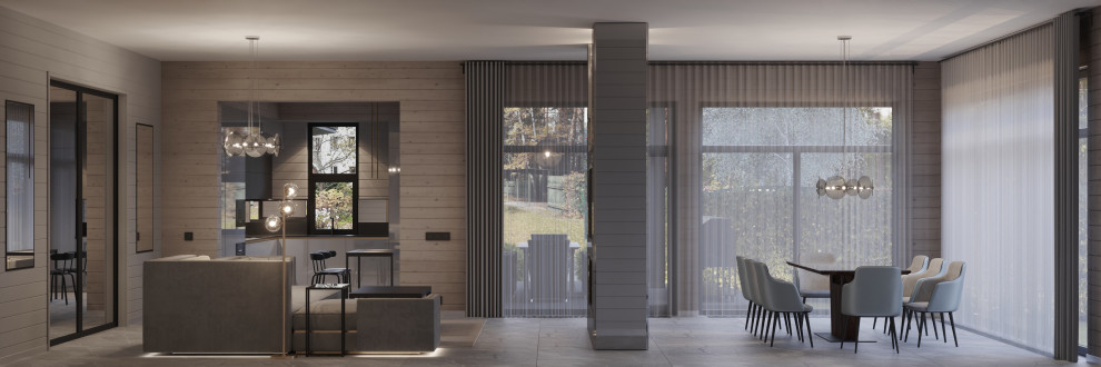 Гостиная-столовая в проекте загородного дома