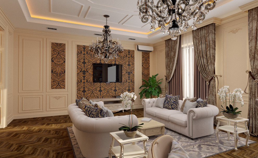 Дизайн интерьера в гостиной в частном доме в Ростовской области