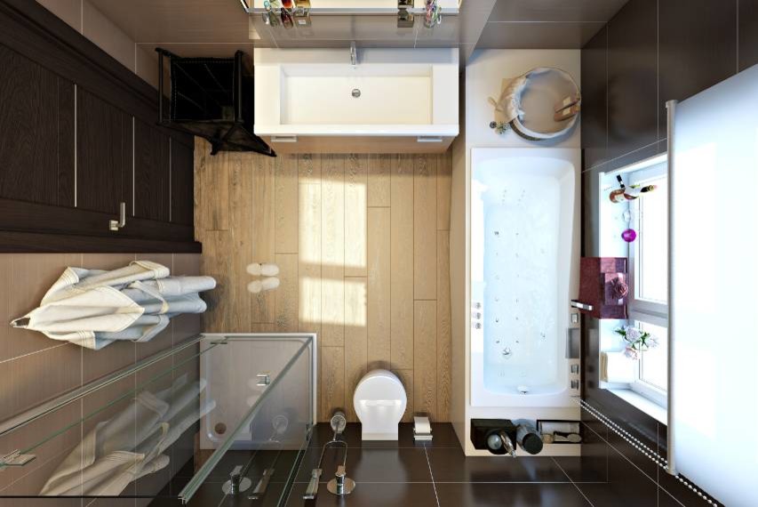 Интерьер загородного дома в Подмосковье. Ванные комнаты.