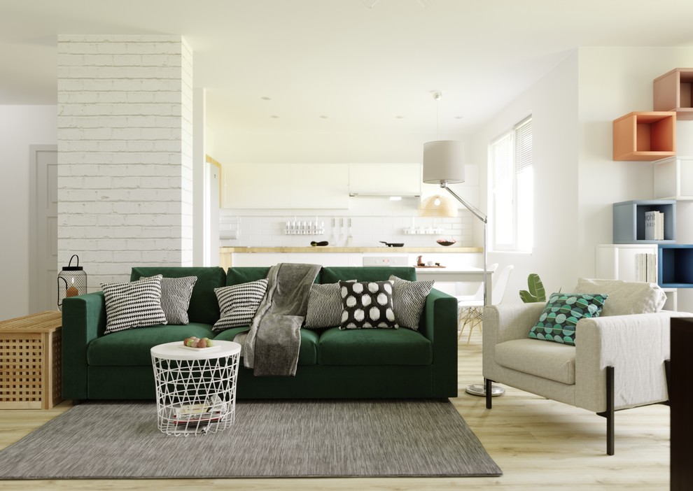 Просторная студия с отдельной спальней в скандинавском стиле