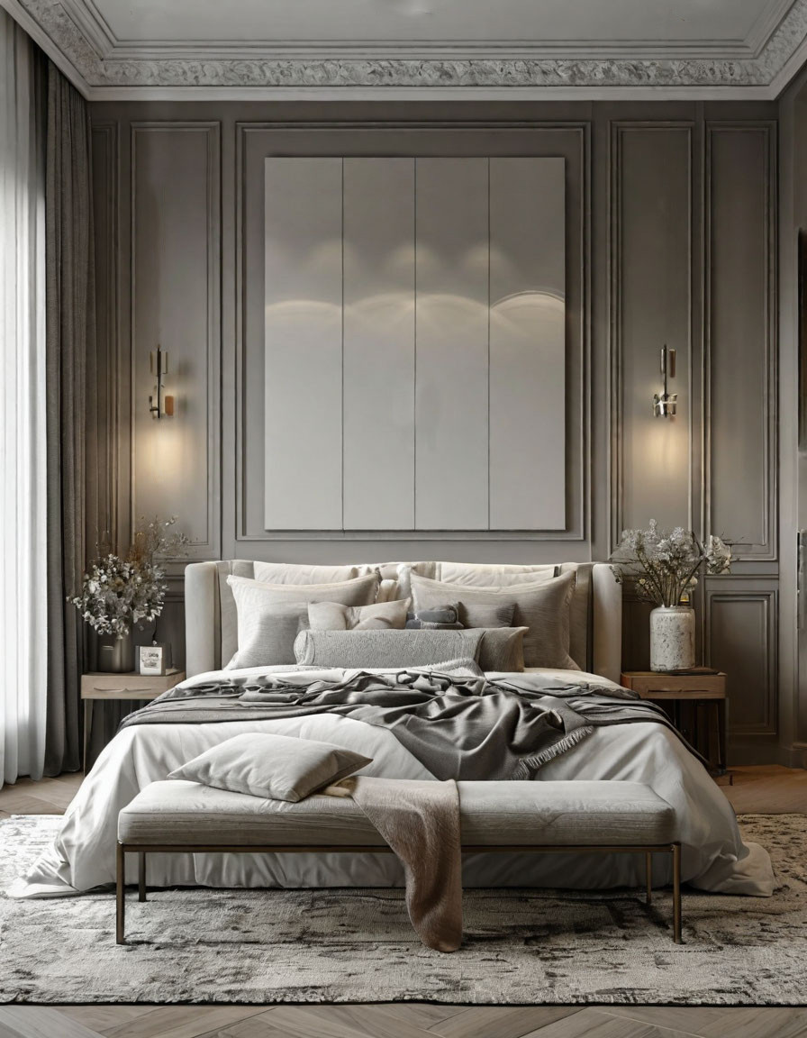 Современные спальни с различным декором и панелями