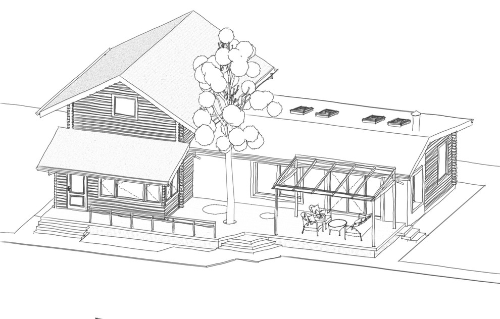 Эскиз пристроя с верандой для загородного дома