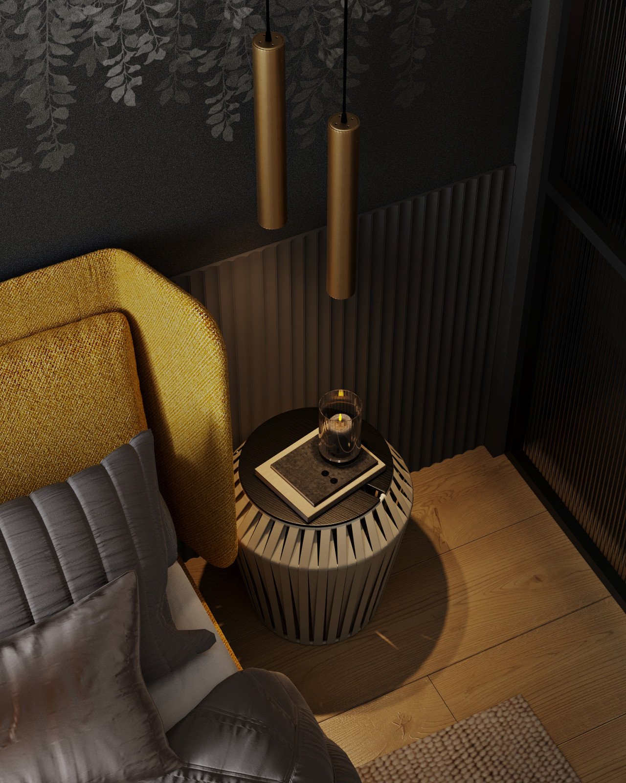 Спальня с эффектным панно