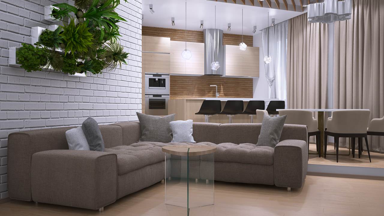 Дизайн гостиной-кухни в современном стиле